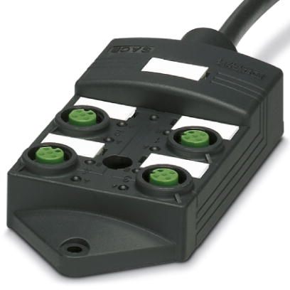 Phoenix Contact Sensor/Actuator Box; SACB-4/ 4-L- 5.0PUR SCO P; 4 Inputs; M12; LED; PNP Signal; Single Occupancy; 24VDC; 5m Potted Cable; IP67